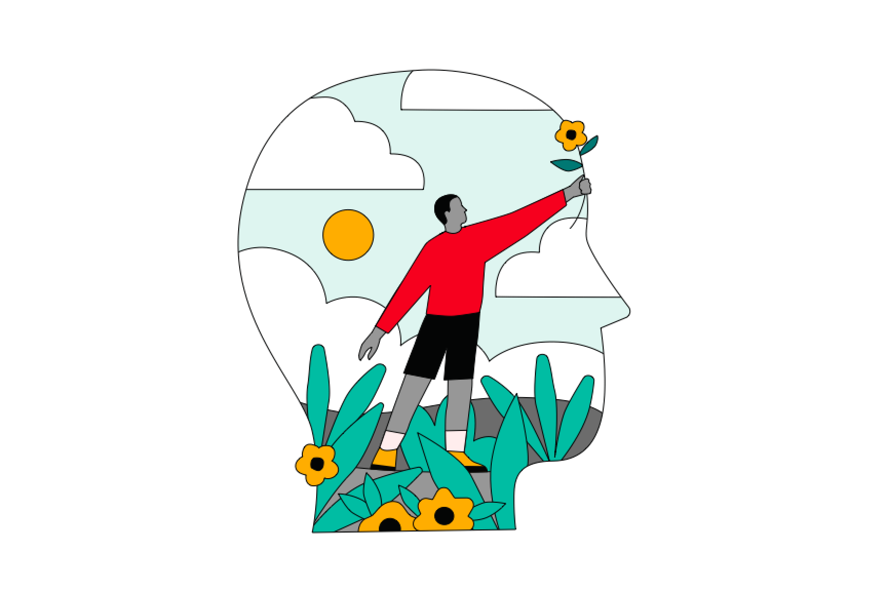 A head-in-profile containing a smaller image of a person standing inside.